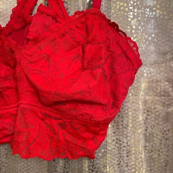 Aerie Lipstick Red Floral Lace Racerback Bralette XXL - Picture 3 of 6